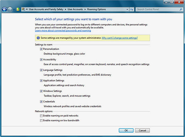 Windows 8 Roaming Options